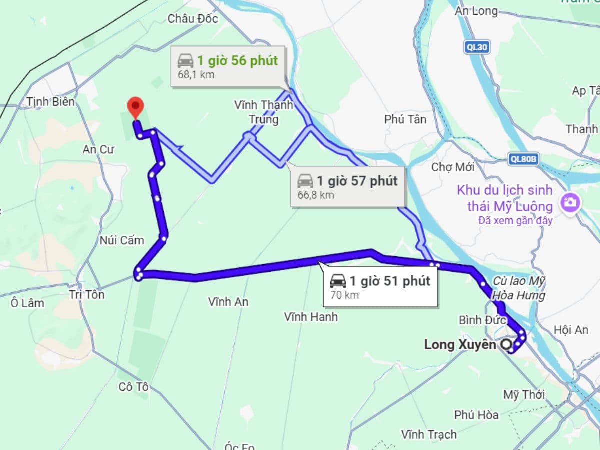Du khách di chuyển từ Long Xuyên đi rừng tràm khoảng gần 2 giờ.