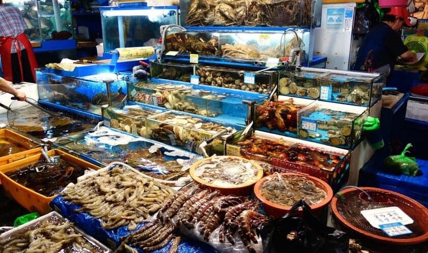Cau Sau Night Market, displaying various fresh options for visitors to choose from